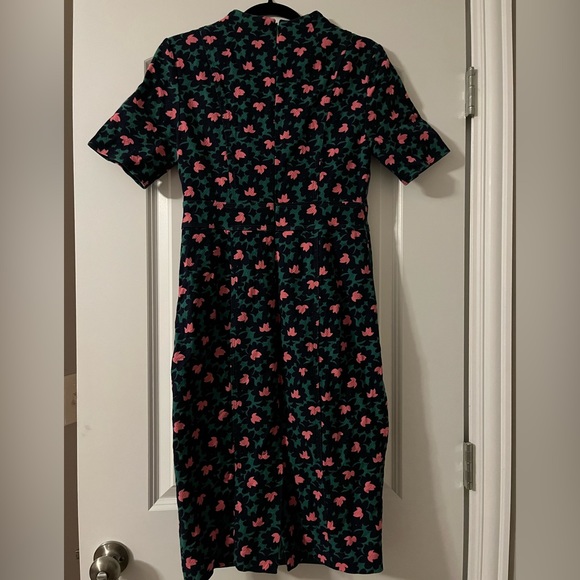 Boden Forest & Navy Floral Louise Textured Midi Sheath Dress US6R - Picture 8 of 12